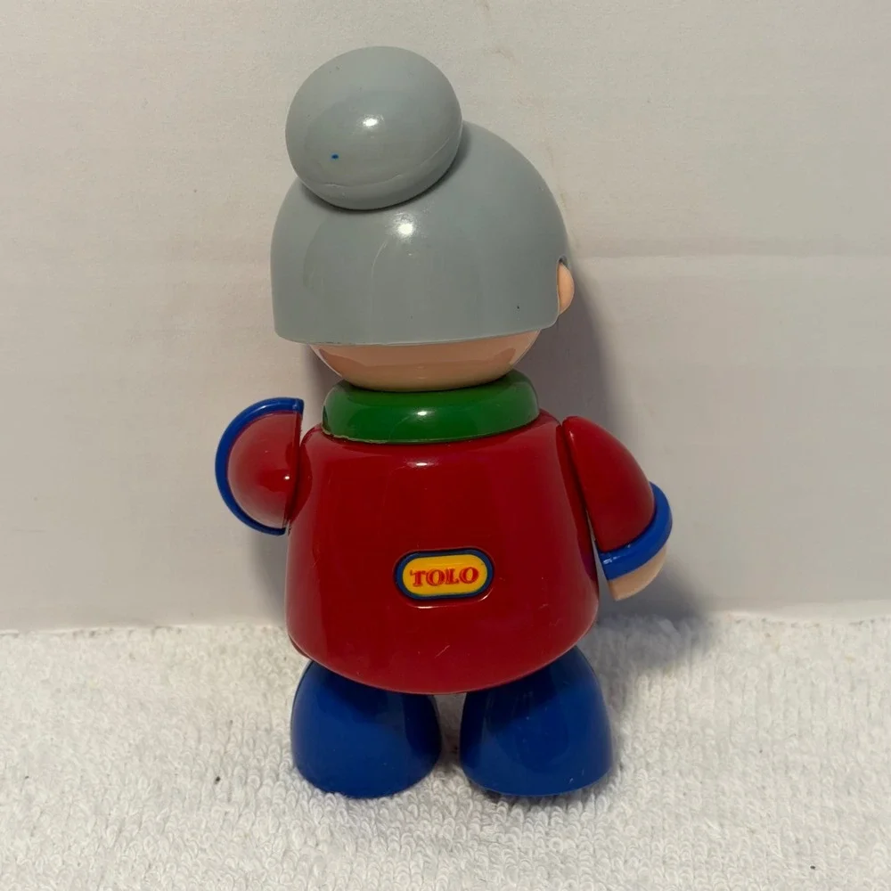 Tolo Toys First Friends Grandma Figure Clicking Posable Toy Red Blue Grey Bun